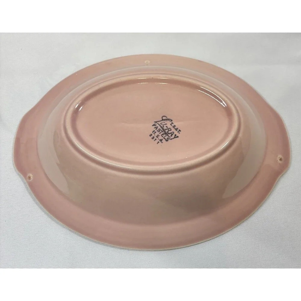 Vintage MCM Taylor Smith LU-RAY PASTELS Pink Oval Vegetable Serving Bowl